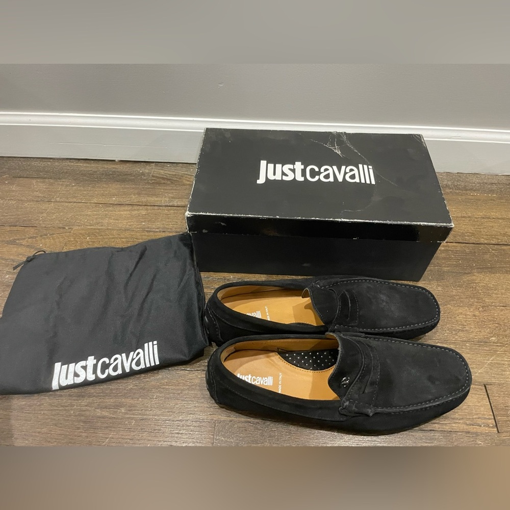 Just Cavalli Black Suede Simple Loafers Size 10 M